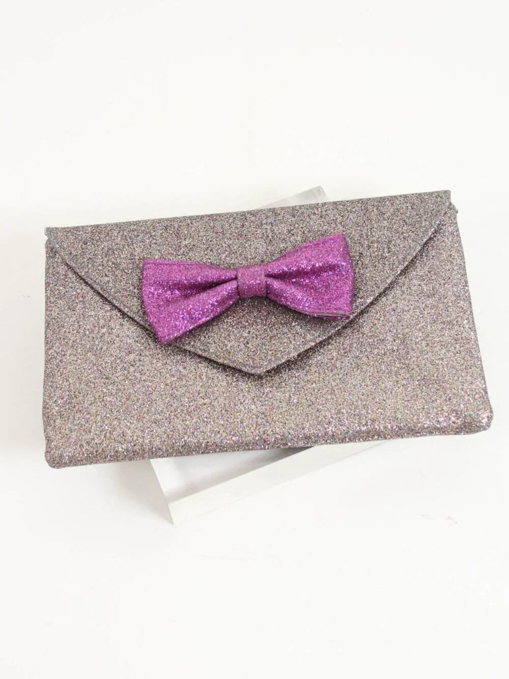 Anthropologie Mrs. Albright Glitter Bow Envelope Clutch Pink Rose NWT